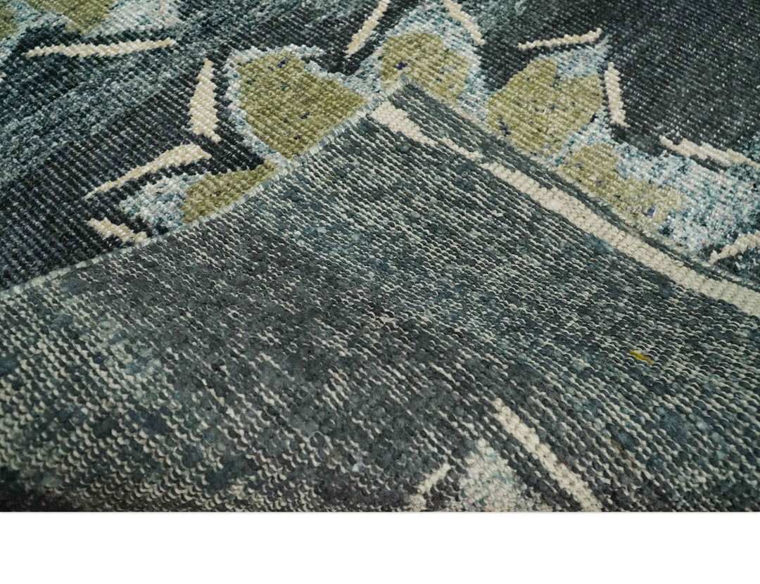 Hand Knotted 5x8 Charcoal, Beige and Teal Floral Persian made of Recycled Silk Area Rug | OP122 - The Rug Decor