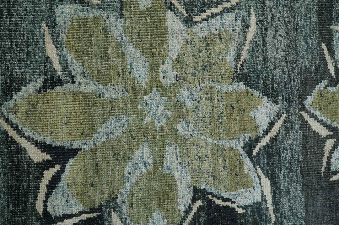 Hand Knotted 5x8 Charcoal, Beige and Teal Floral Persian made of Recycled Silk Area Rug | OP122 - The Rug Decor