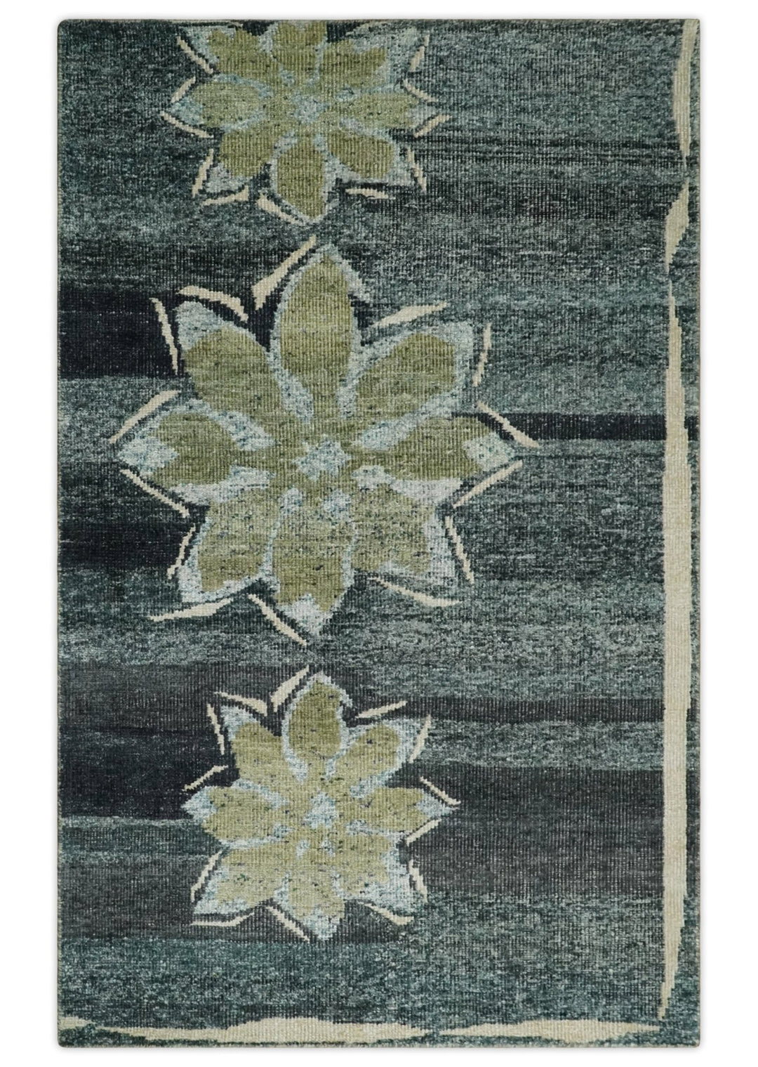Hand Knotted 5x8 Charcoal, Beige and Teal Floral Persian made of Recycled Silk Area Rug | OP122 - The Rug Decor