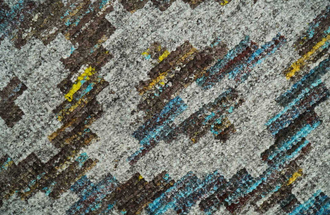 Hand Knotted 5x8 Gray, Blue and Brown Modern Geometric Contemporary Recycled Silk Area Rug | OP85 - The Rug Decor