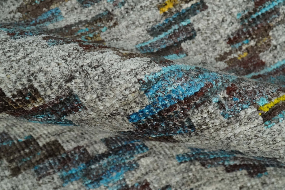 Hand Knotted 5x8 Gray, Blue and Brown Modern Geometric Contemporary Recycled Silk Area Rug | OP85 - The Rug Decor