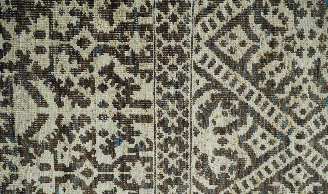 Hand Knotted 5x8 Ivory and Brown Antique Persian Style Contemporary Recycled Silk Area Rug | OP82 - The Rug Decor