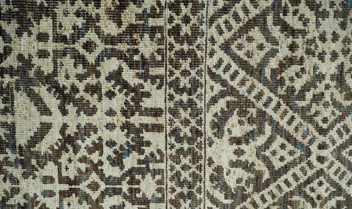 Hand Knotted 5x8 Ivory and Brown Antique Persian Style Contemporary Recycled Silk Area Rug | OP82 - The Rug Decor
