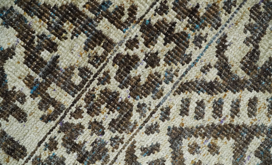 Hand Knotted 5x8 Ivory and Brown Antique Persian Style Contemporary Recycled Silk Area Rug | OP82 - The Rug Decor