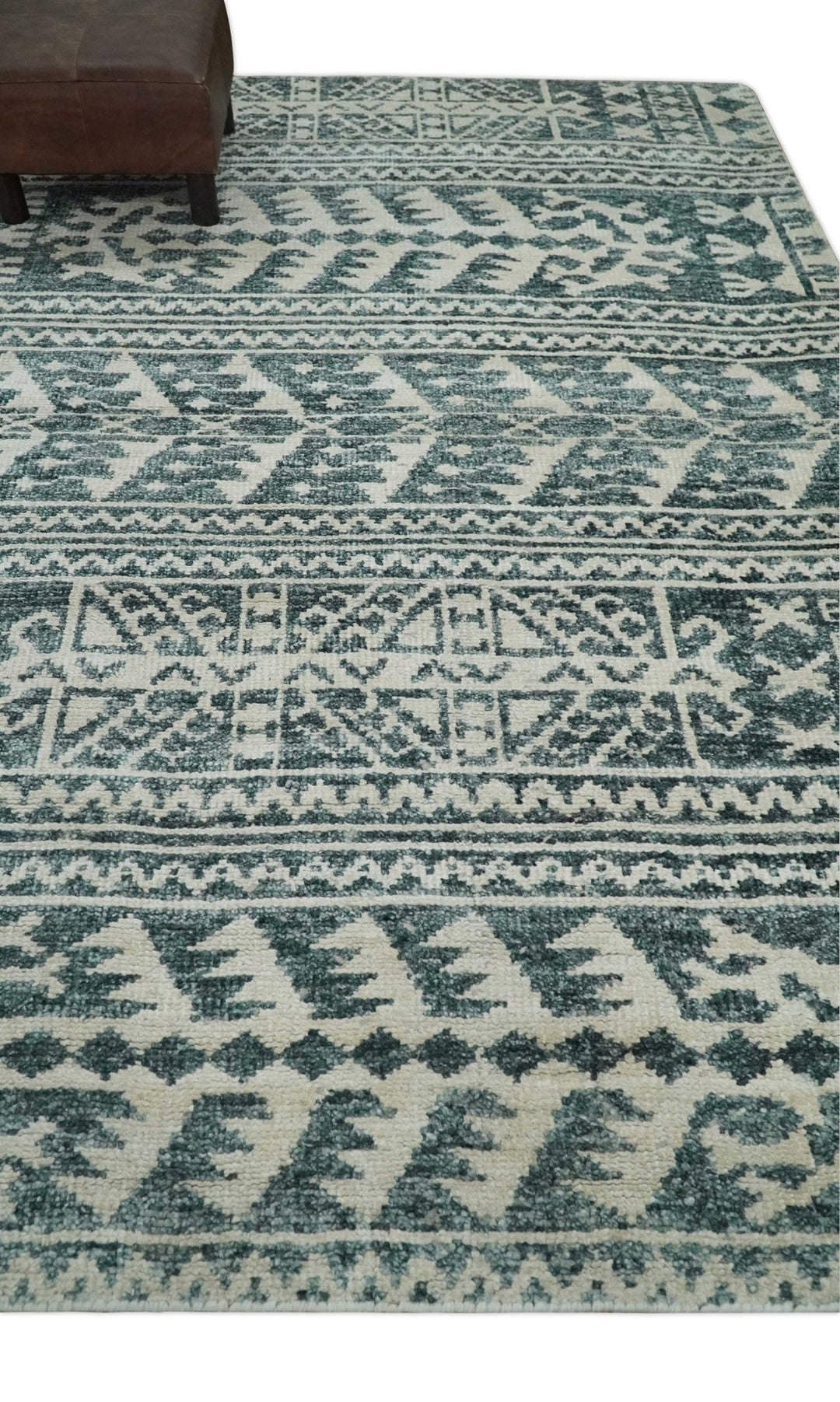 Hand Knotted 5x8 Ivory and Teal Modern Persian Style Contemporary Recycled Silk Area Rug | OP113 - The Rug Decor
