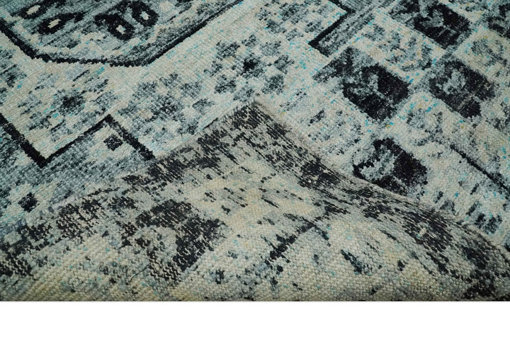 Hand Knotted 5x8 Ivory, Silver and Black Antique Persian Geometric Style Contemporary Bamboo Silk Area Rug | OP110 - The Rug Decor