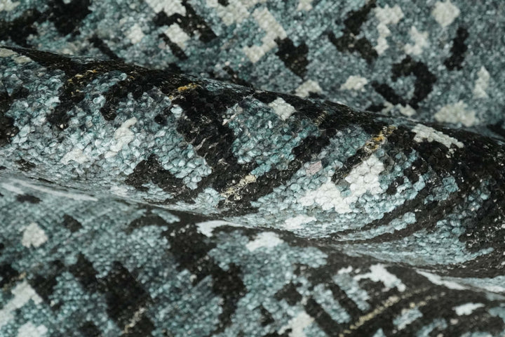 Hand Knotted 5x8 Ivory, Teal and Black Modern Abstract Contemporary Recycled Silk Area Rug | OP91 - The Rug Decor