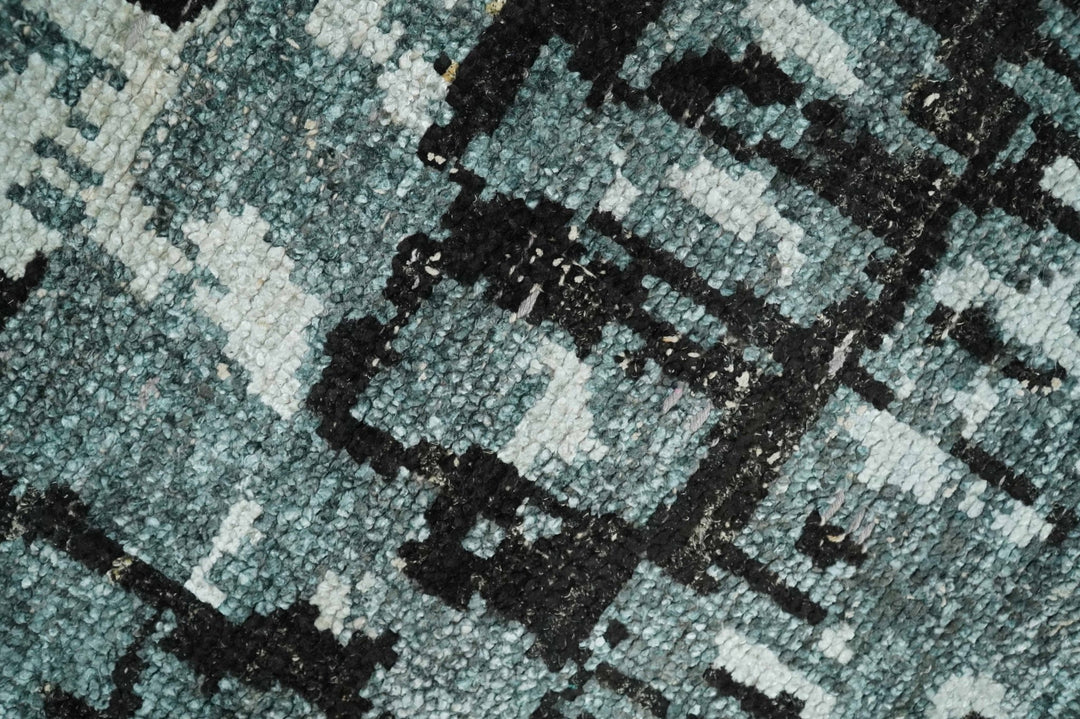 Hand Knotted 5x8 Ivory, Teal and Black Modern Abstract Contemporary Recycled Silk Area Rug | OP91 - The Rug Decor