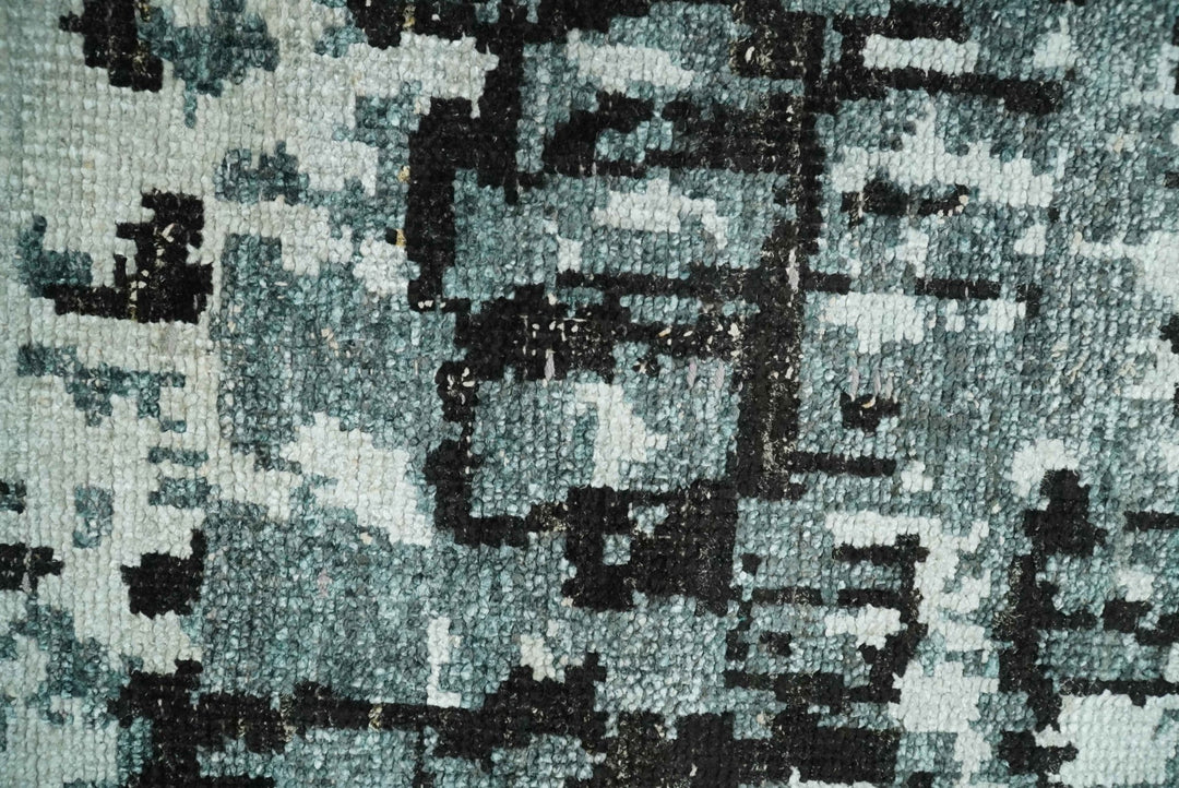 Hand Knotted 5x8 Ivory, Teal and Black Modern Abstract Contemporary Recycled Silk Area Rug | OP91 - The Rug Decor