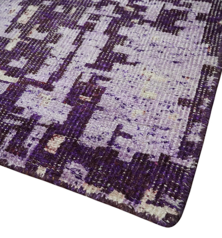 Hand Knotted 5x8 Purple, Violet and Ivory Modern Abstract Contemporary Recycled Silk Area Rug | OP131 - The Rug Decor