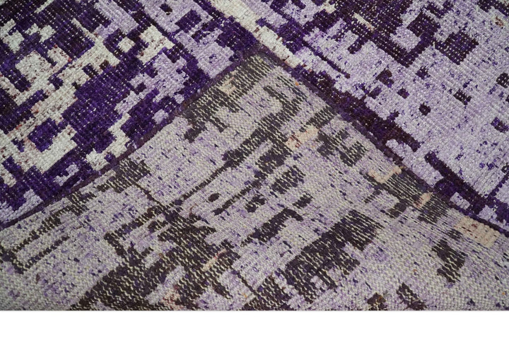 Hand Knotted 5x8 Purple, Violet and Ivory Modern Abstract Contemporary Recycled Silk Area Rug | OP131 - The Rug Decor