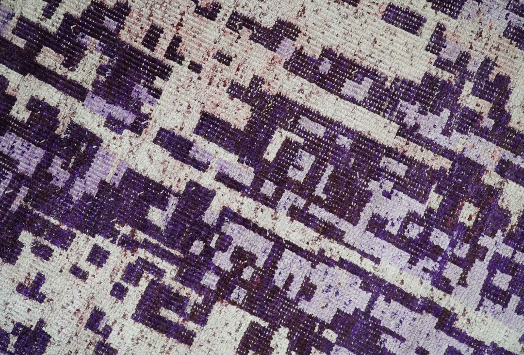 Hand Knotted 5x8 Purple, Violet and Ivory Modern Abstract Contemporary Recycled Silk Area Rug | OP131 - The Rug Decor