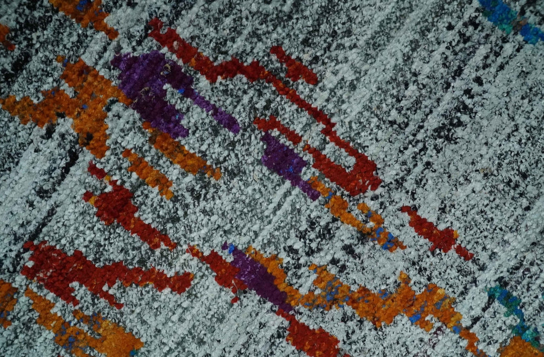Hand Knotted 5x8 Silver, Red and Gold Modern Abstract Contemporary Recycled Silk Area Rug | OP93 - The Rug Decor