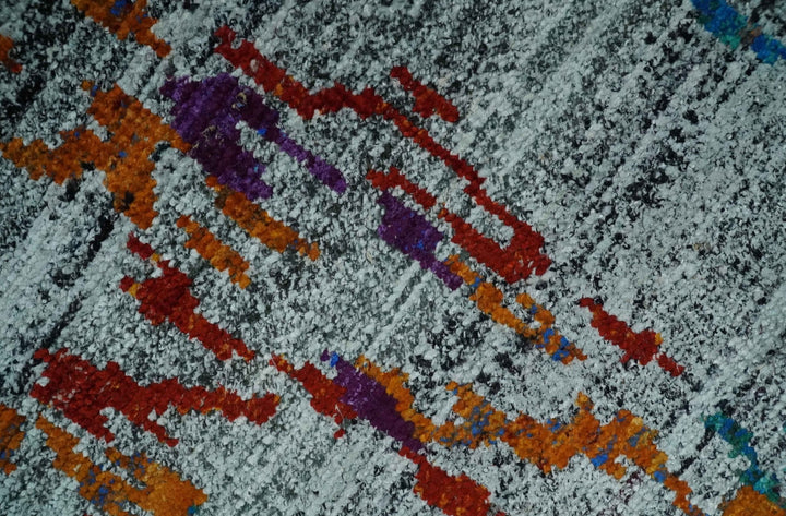 Hand Knotted 5x8 Silver, Red and Gold Modern Abstract Contemporary Recycled Silk Area Rug | OP93 - The Rug Decor