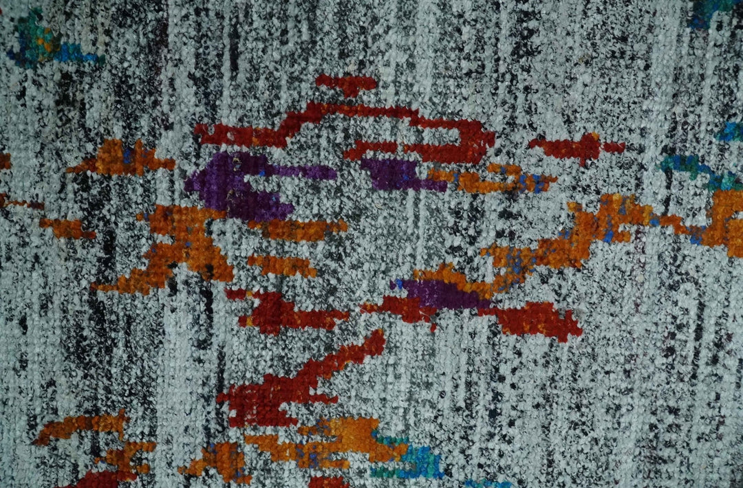 Hand Knotted 5x8 Silver, Red and Gold Modern Abstract Contemporary Recycled Silk Area Rug | OP93 - The Rug Decor