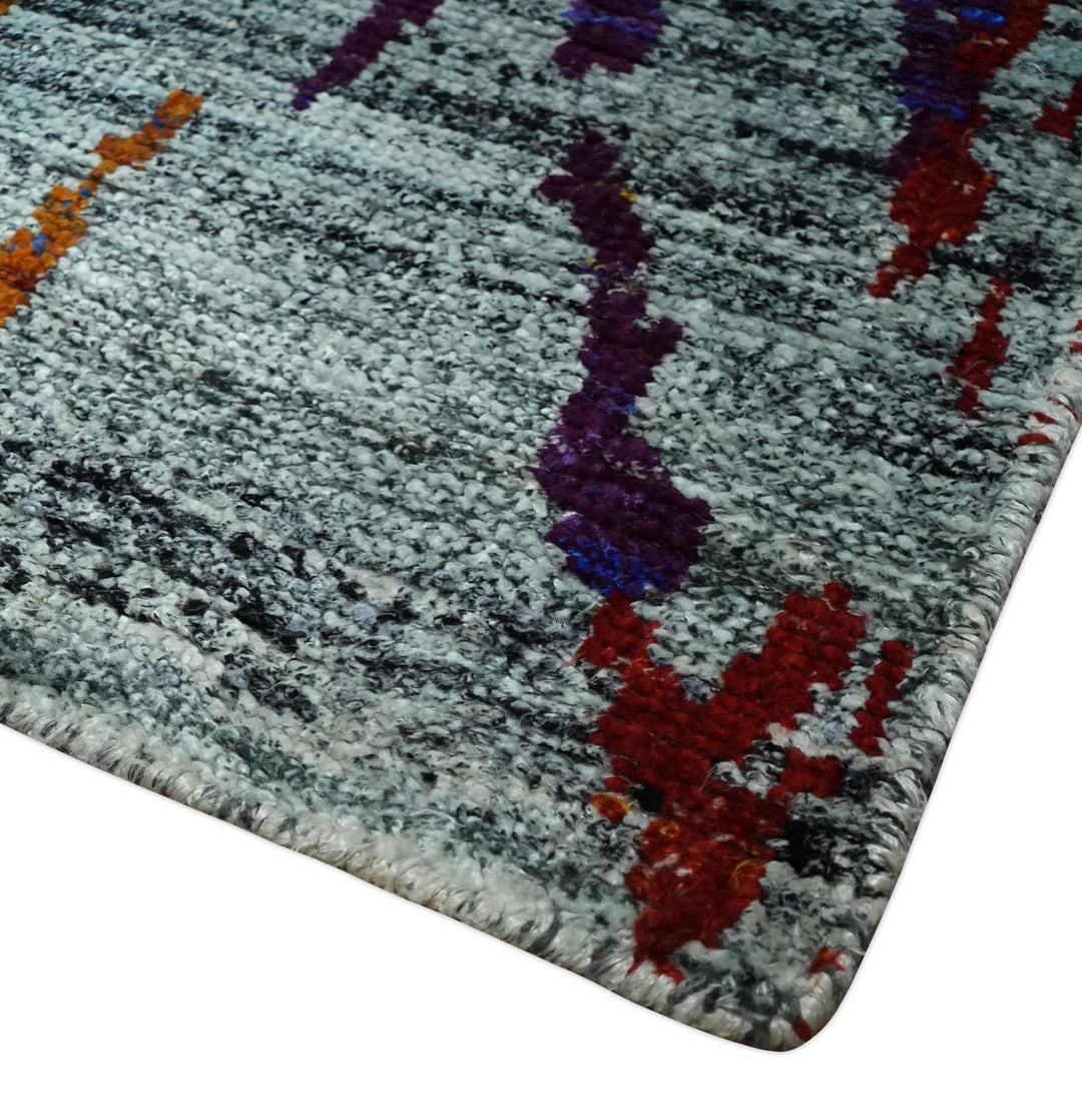 Hand Knotted 5x8 Silver, Red and Gold Modern Abstract Contemporary Recycled Silk Area Rug | OP93 - The Rug Decor