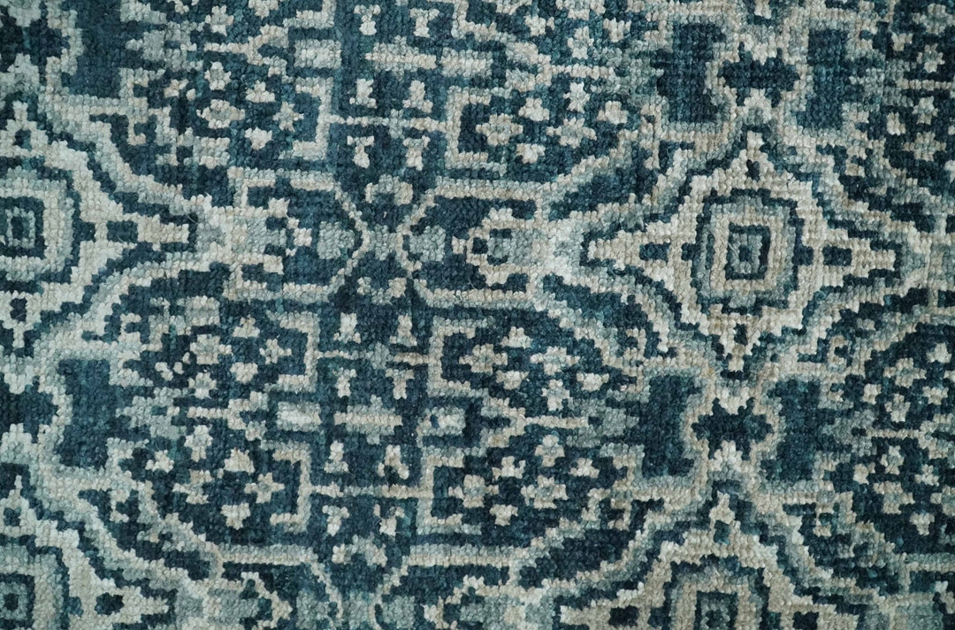 Hand Knotted 5x8 Teal and Ivory Modern Persian Contemporary Southwestern Tribal Trellis Recycled Silk Area Rug | OP97 - The Rug Decor