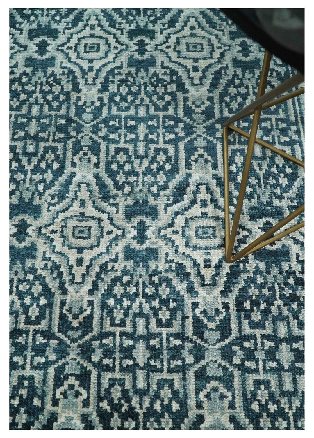 Hand Knotted 5x8 Teal and Ivory Modern Persian Contemporary Southwestern Tribal Trellis Recycled Silk Area Rug | OP97 - The Rug Decor