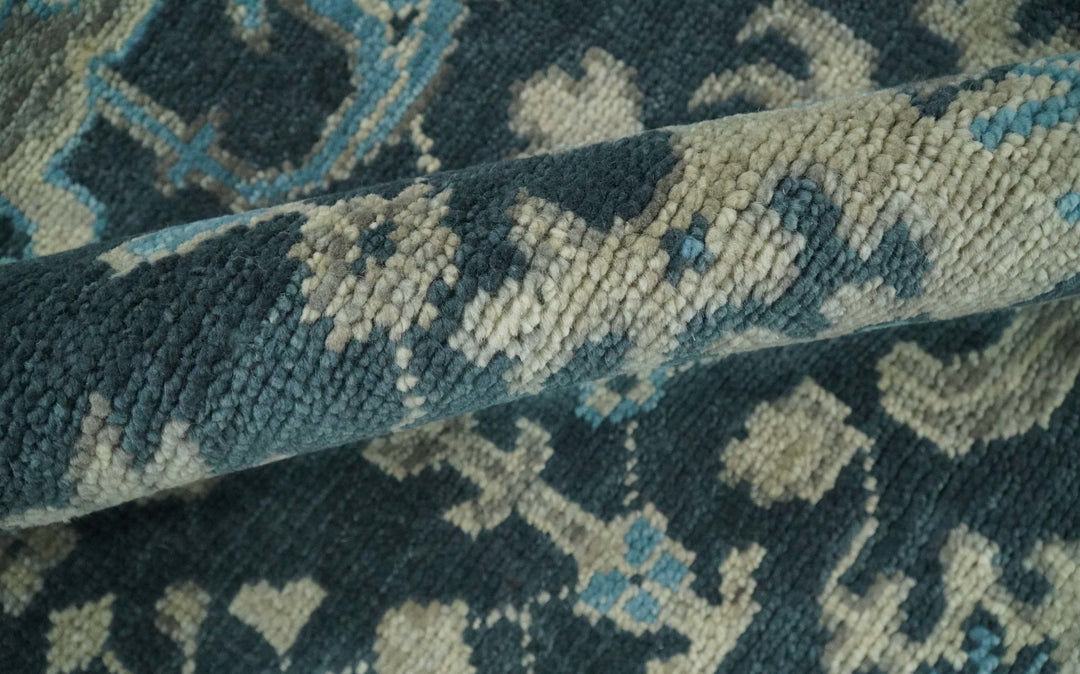 Hand Knotted 5x8 Vintage Oriental Oushak Blue and Camel Wool Area Rug | TRDCP8B - The Rug Decor