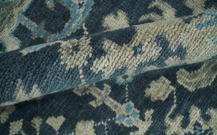 Hand Knotted 5x8 Vintage Oriental Oushak Blue and Camel Wool Area Rug | TRDCP8B - The Rug Decor