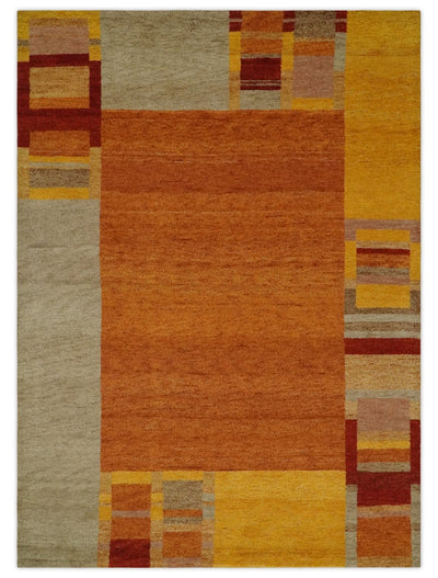 Hand Knotted 6x8 Rust, Beige and Yellow Stripes Wool Traditional Southwestern Lori Gabbeh | TRDPC15 - The Rug Decor