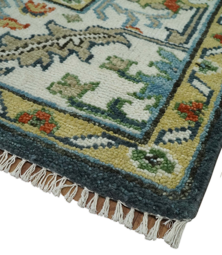 Hand Knotted 6x9, 8x10, 9x12, 10x14 and 12x15 Teal and Ivory Traditional Persian Oushak Wool Rug | TRDCP823 - The Rug Decor