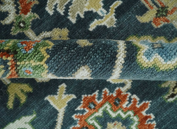 Hand Knotted 6x9, 8x10, 9x12, 10x14 and 12x15 Teal and Ivory Traditional Persian Oushak Wool Rug | TRDCP823 - The Rug Decor