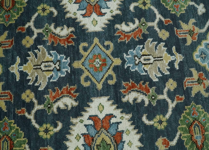 Hand Knotted 6x9, 8x10, 9x12, 10x14 and 12x15 Teal and Ivory Traditional Persian Oushak Wool Rug | TRDCP823 - The Rug Decor