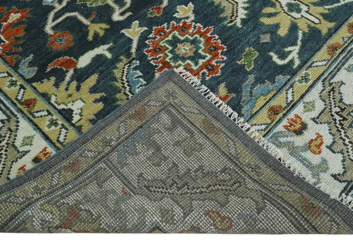 Hand Knotted 6x9, 8x10, 9x12, 10x14 and 12x15 Teal and Ivory Traditional Persian Oushak Wool Rug | TRDCP823 - The Rug Decor