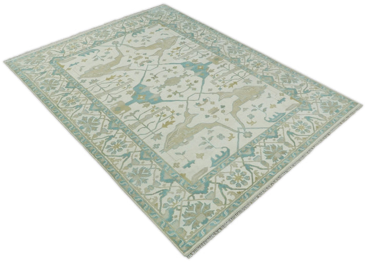 Hand Knotted 6x9, 8x10, 9x12,10x14 and 12x15 Oriental Oushak Ivory and Light Blue Wool Area Rug | TRDCP112 - The Rug Decor