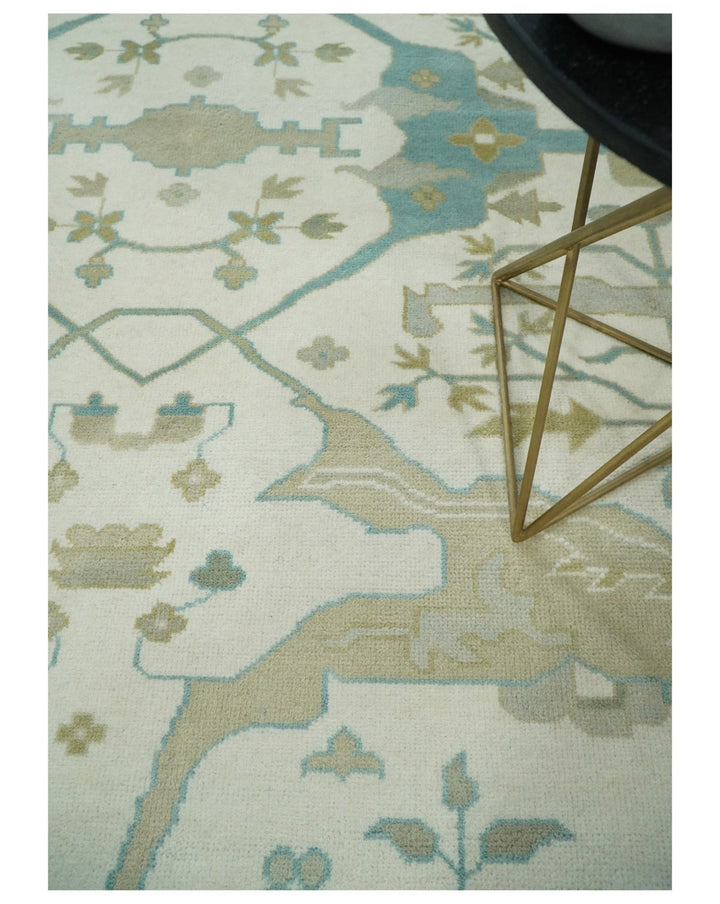 Hand Knotted 6x9, 8x10, 9x12,10x14 and 12x15 Oriental Oushak Ivory and Light Blue Wool Area Rug | TRDCP112 - The Rug Decor