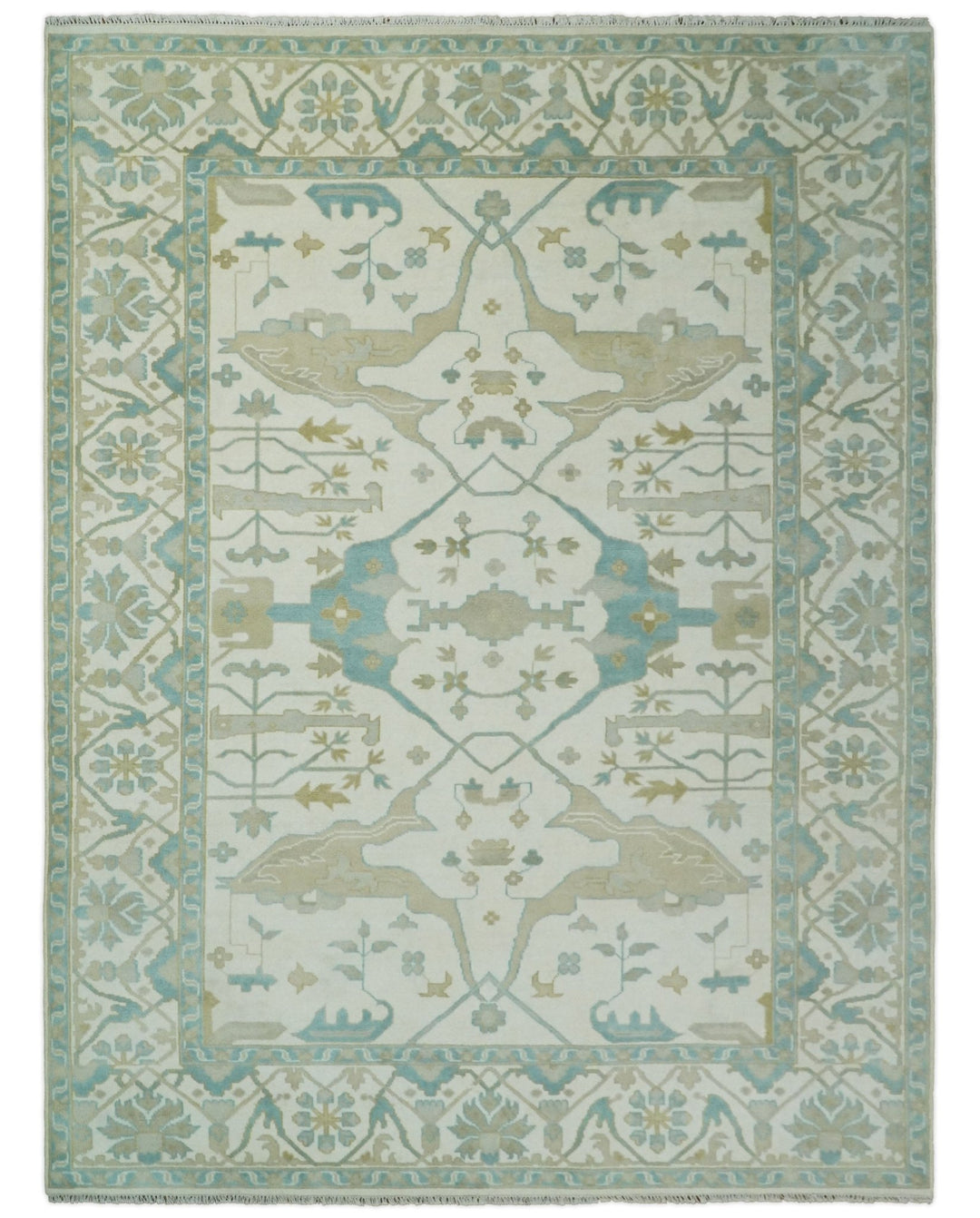 Hand Knotted 6x9, 8x10, 9x12,10x14 and 12x15 Oriental Oushak Ivory and Light Blue Wool Area Rug | TRDCP112 - The Rug Decor