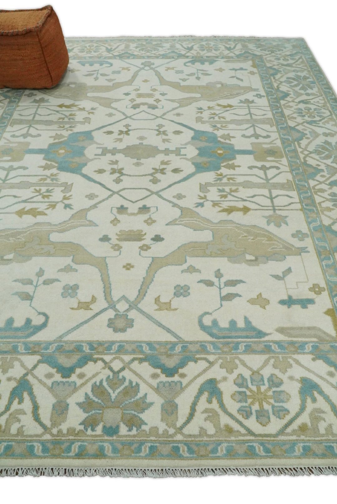 Hand Knotted 6x9, 8x10, 9x12,10x14 and 12x15 Oriental Oushak Ivory and Light Blue Wool Area Rug | TRDCP112 - The Rug Decor