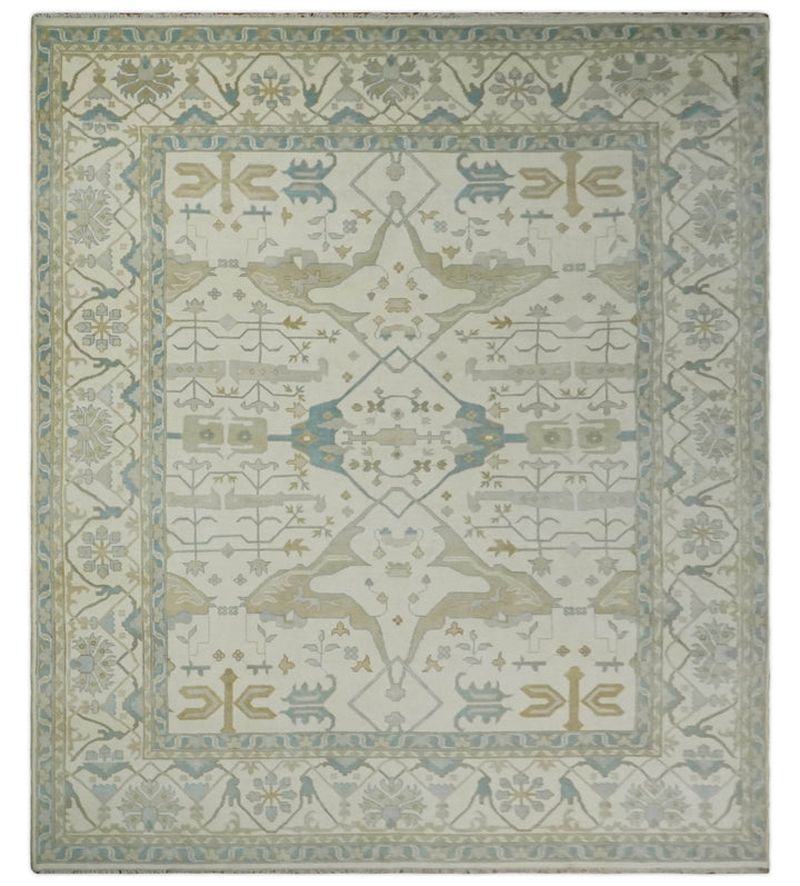Hand Knotted 6x9, 8x10, 9x12,10x14 and 12x15 Oriental Oushak Ivory and Light Blue Wool Area Rug | TRDCP112 - The Rug Decor