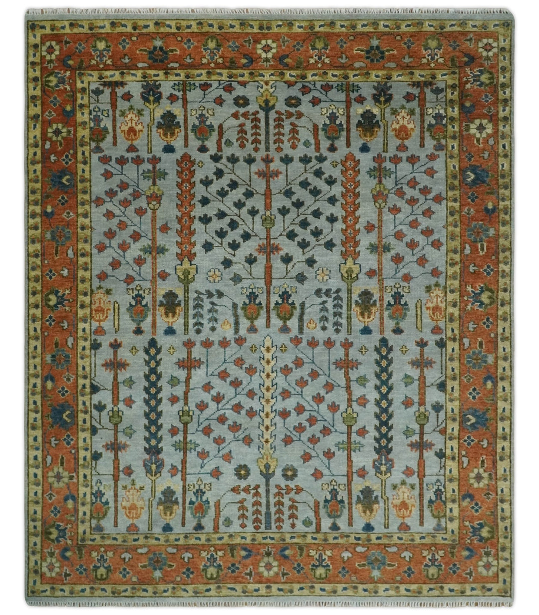Hand Knotted 8x10, 9x12, 10x14 and 12x15 Rust and Blue Traditional Turkish Vintage Heriz Serapi Wool Rug | TRDCP204 - The Rug Decor