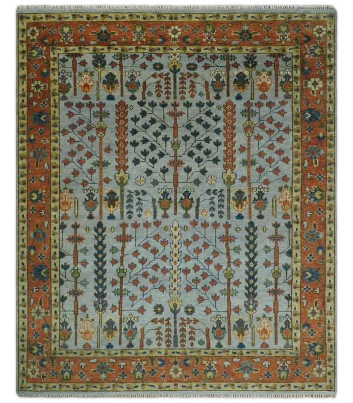 Hand Knotted 8x10, 9x12, 10x14 and 12x15 Rust and Blue Traditional Turkish Vintage Heriz Serapi Wool Rug | TRDCP204 - The Rug Decor