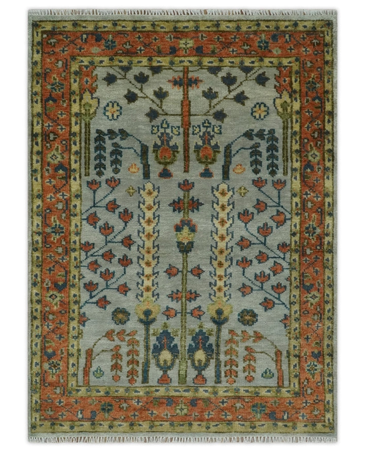 Hand Knotted 8x10, 9x12, 10x14 and 12x15 Rust and Blue Traditional Turkish Vintage Heriz Serapi Wool Rug | TRDCP204 - The Rug Decor