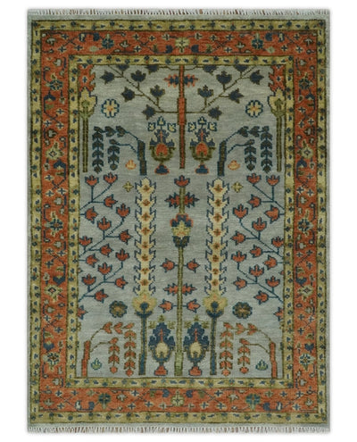 Hand Knotted 8x10, 9x12, 10x14 and 12x15 Rust and Blue Traditional Turkish Vintage Heriz Serapi Wool Rug | TRDCP204 - The Rug Decor
