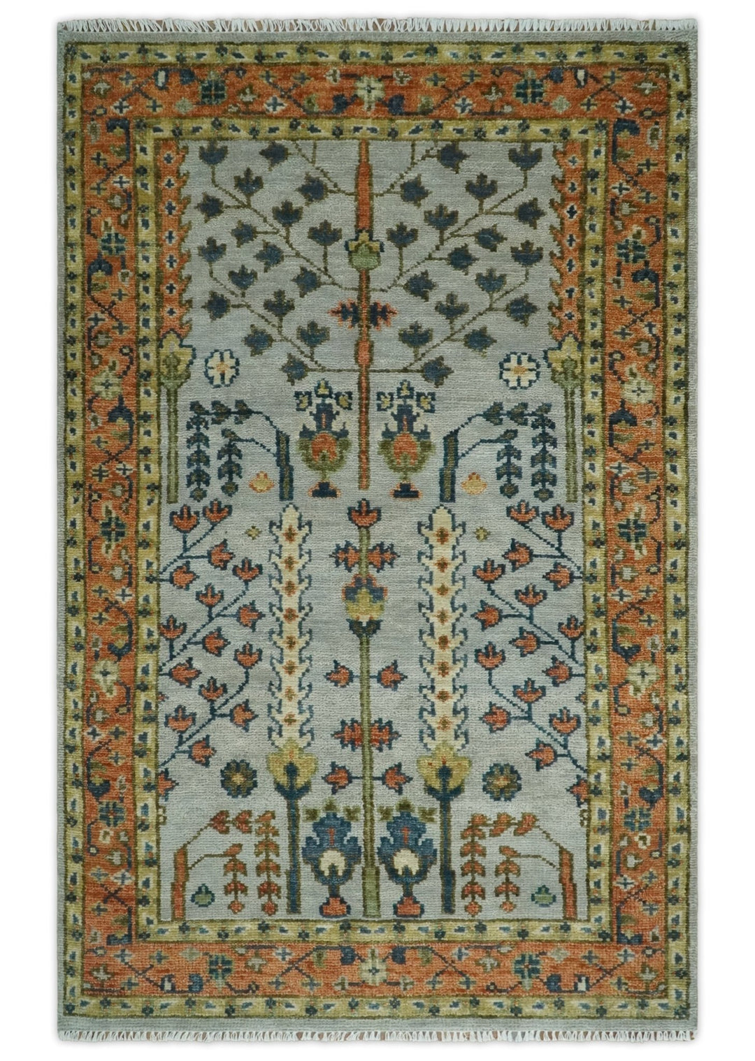 Hand Knotted 8x10, 9x12, 10x14 and 12x15 Rust and Blue Traditional Turkish Vintage Heriz Serapi Wool Rug | TRDCP204 - The Rug Decor