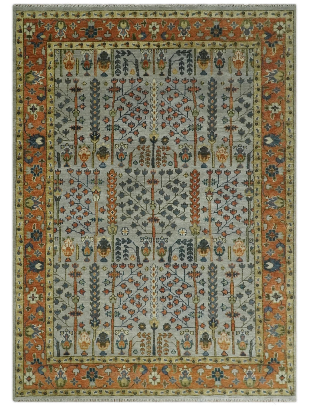 Hand Knotted 8x10, 9x12, 10x14 and 12x15 Rust and Blue Traditional Turkish Vintage Heriz Serapi Wool Rug | TRDCP204 - The Rug Decor