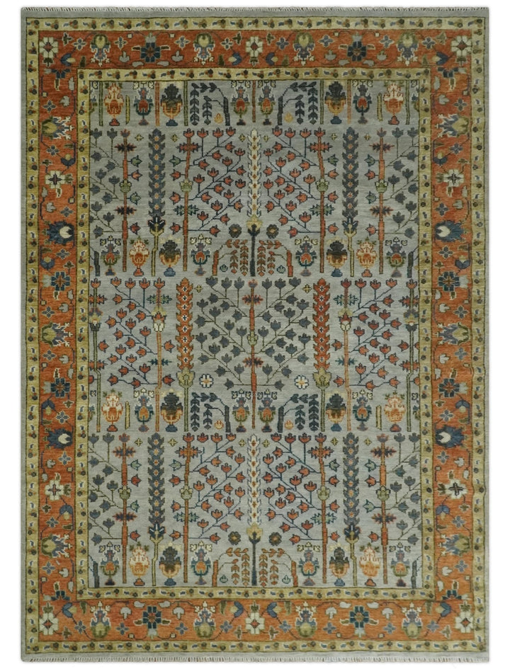 Hand Knotted 8x10, 9x12, 10x14 and 12x15 Rust and Blue Traditional Turkish Vintage Heriz Serapi Wool Rug | TRDCP204 - The Rug Decor