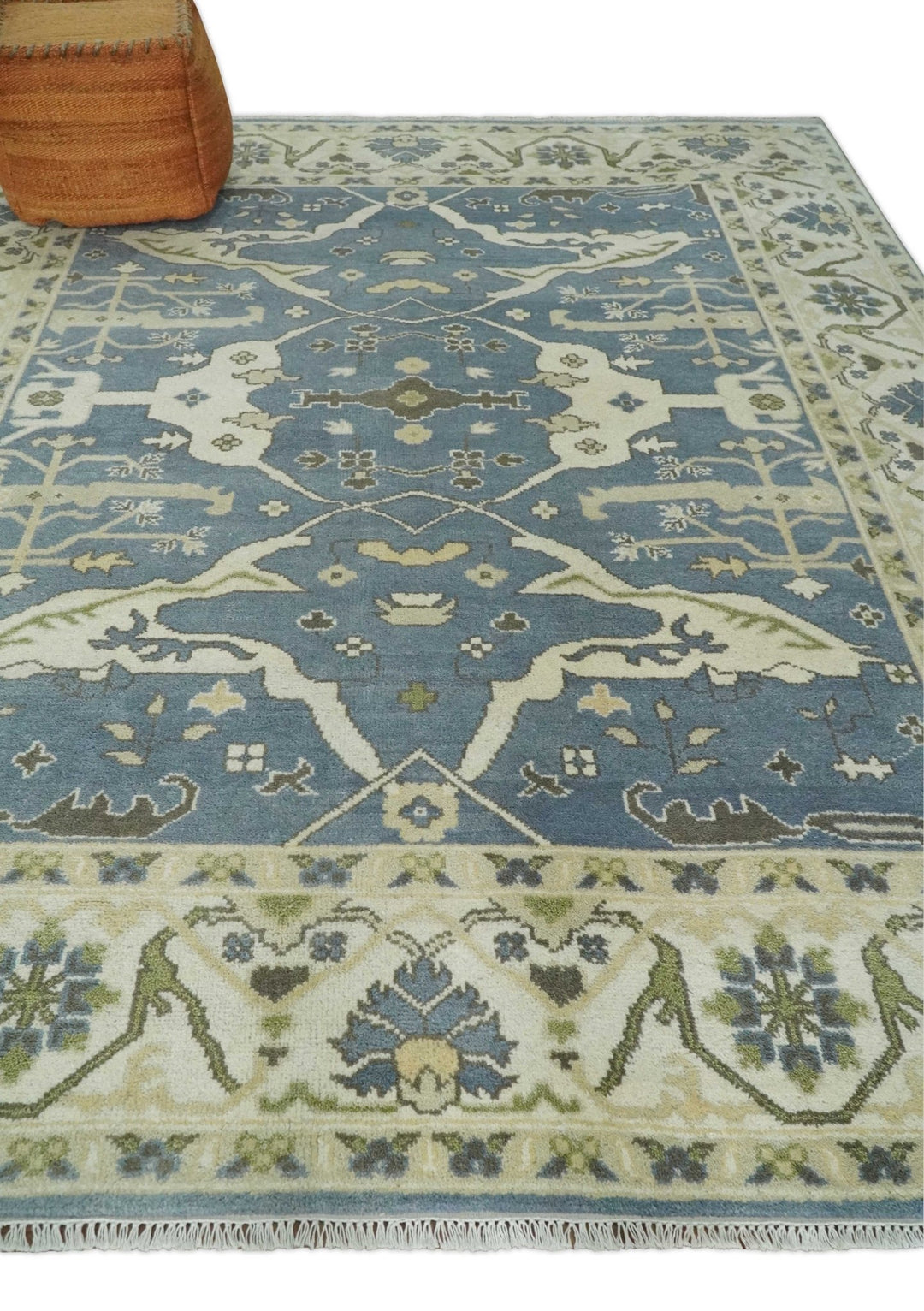 Hand Knotted 8x10 Antique Style Oriental Oushak Gray, Ivory and Beige Wool Area Rug - The Rug Decor