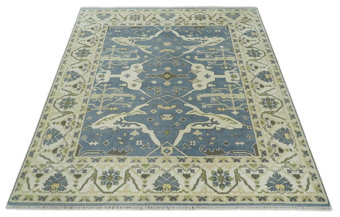 Hand Knotted 8x10 Antique Style Oriental Oushak Gray, Ivory and Beige Wool Area Rug - The Rug Decor