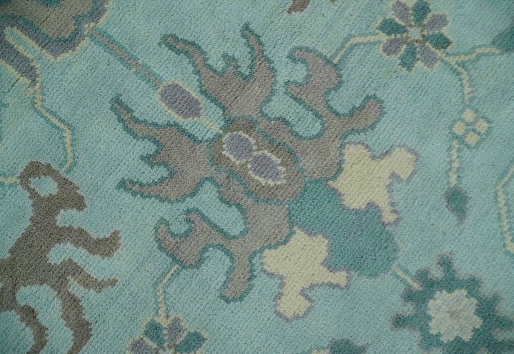 Hand Knotted 8x10 Aqua and Silver Antique Oushak Wool Area Rug - The Rug Decor