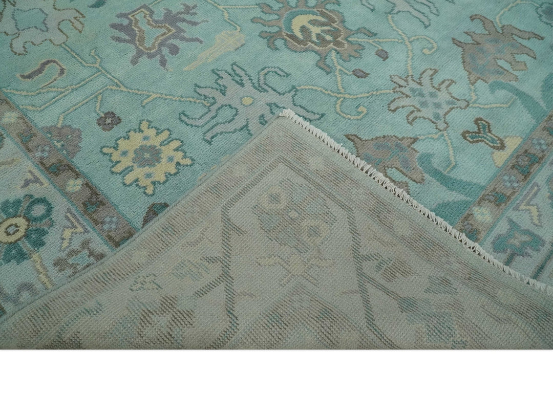 Hand Knotted 8x10 Aqua and Silver Antique Oushak Wool Area Rug - The Rug Decor