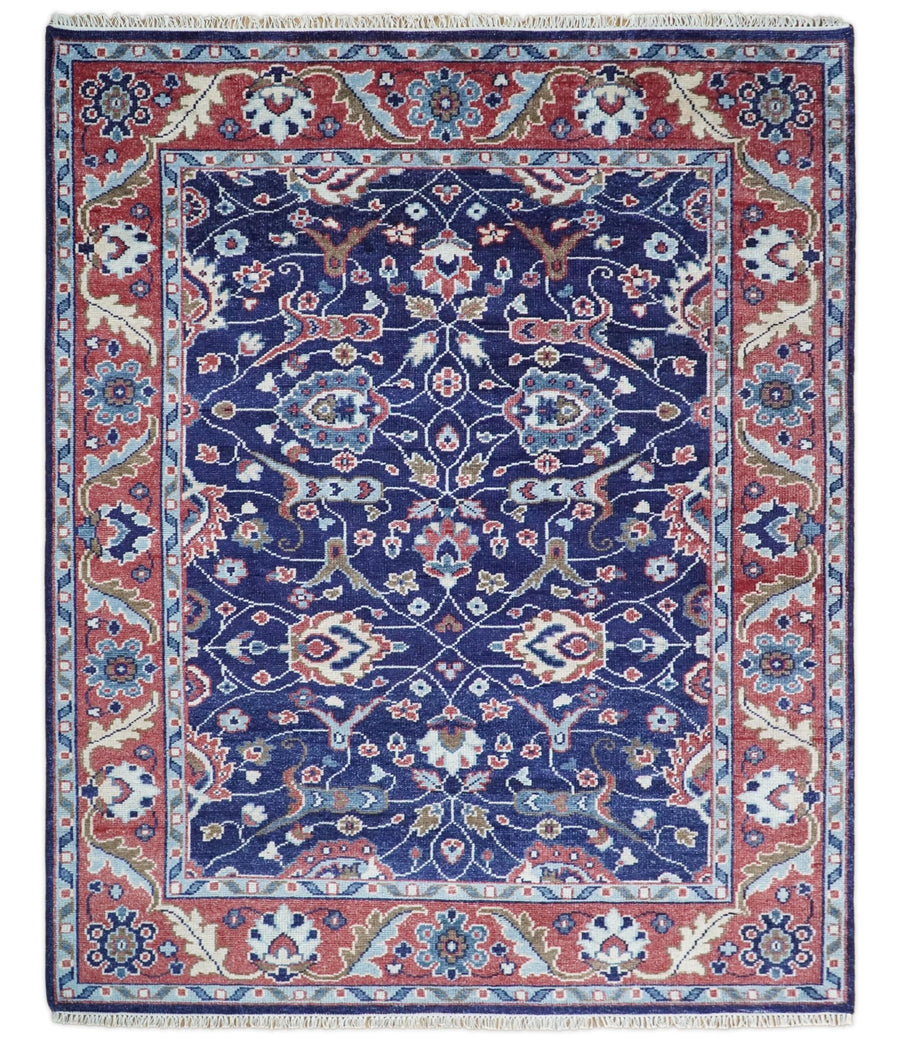Hand Knotted 8x10 Blue and Rust Traditional Persian Oushak Area Rug | TRD2643 - The Rug Decor
