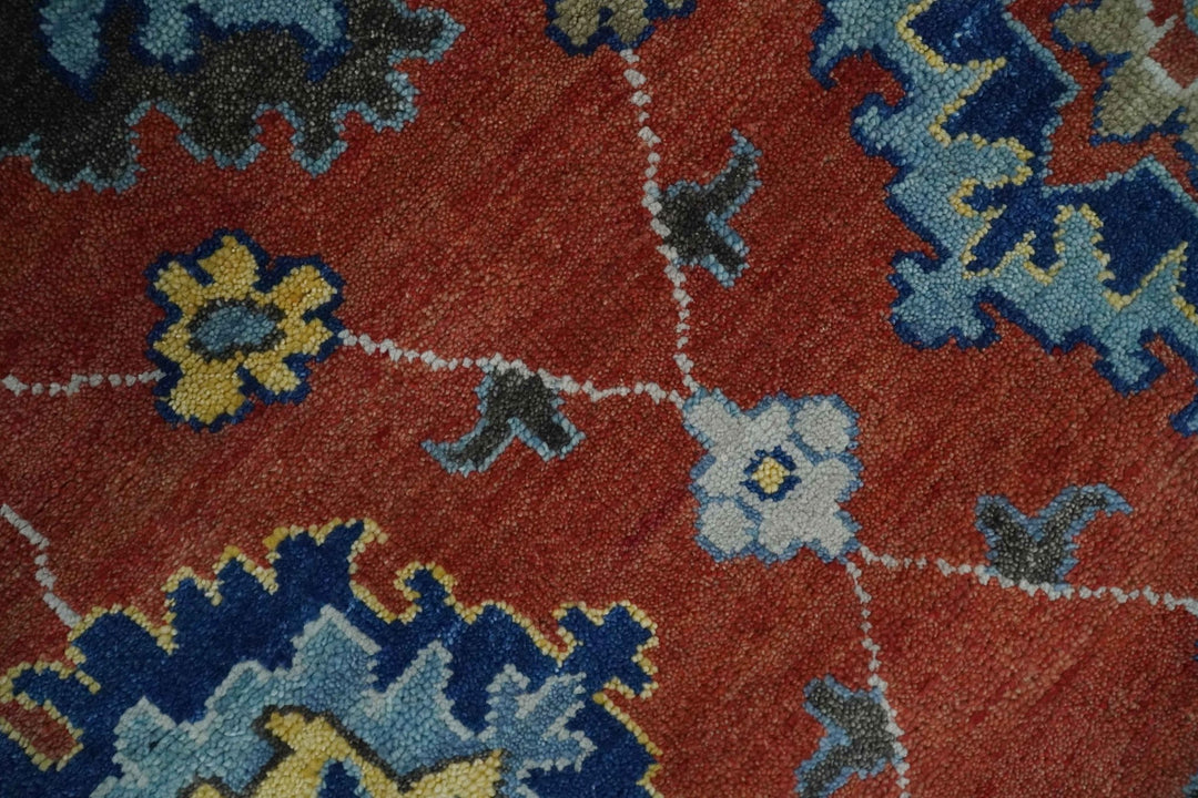 Hand Knotted 8x10 Brown, Blue and Charcoal vibrant colorful Traditional Oushak Wool Area Rug - The Rug Decor