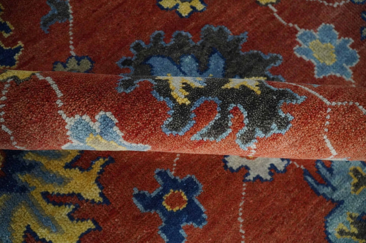 Hand Knotted 8x10 Brown, Blue and Charcoal vibrant colorful Traditional Oushak Wool Area Rug - The Rug Decor