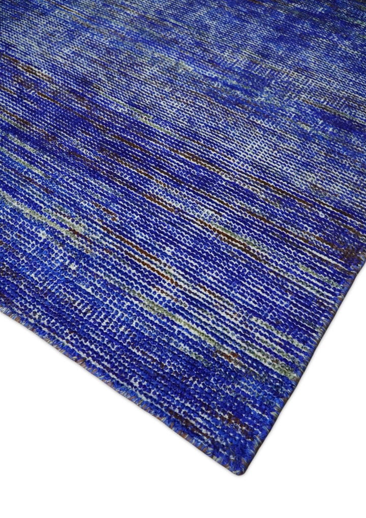 Hand Knotted 8x10 Denim Blue Modern Abstract Silk Bohemian Area Rug | TRDSS4 - The Rug Decor