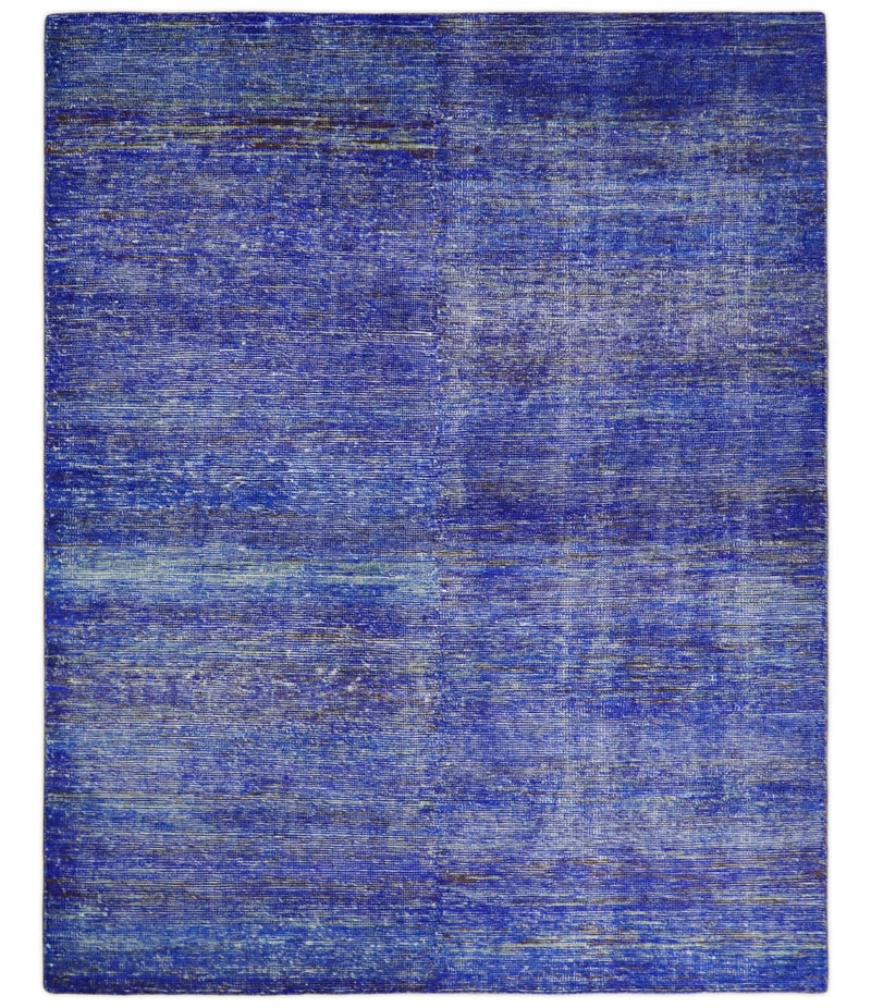 Hand Knotted 8x10 Denim Blue Modern Abstract Silk Bohemian Area Rug | TRDSS4 - The Rug Decor
